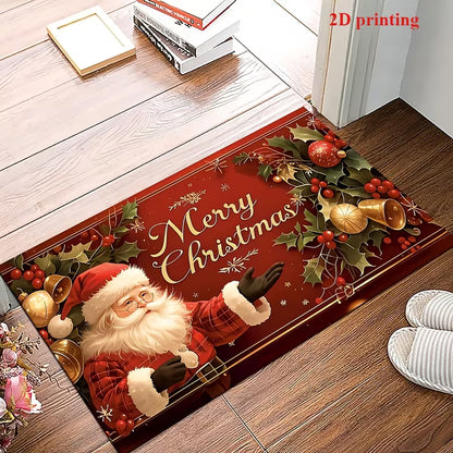2D Christmas Welcome Mat – Santa Claus &amp; Christmas Tree Design