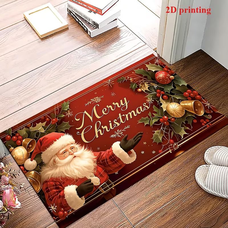 2D Christmas Welcome Mat – Santa Claus &amp; Christmas Tree Design