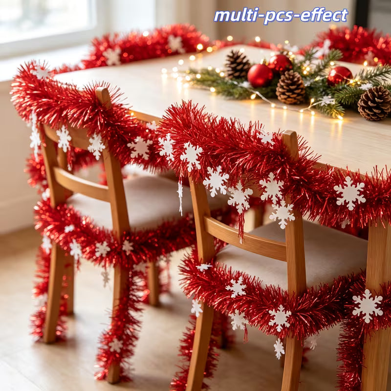 Six meters of red Christmas snowflake fringe trim with metallic foil, perfect for holiday decorations and festive crafts.