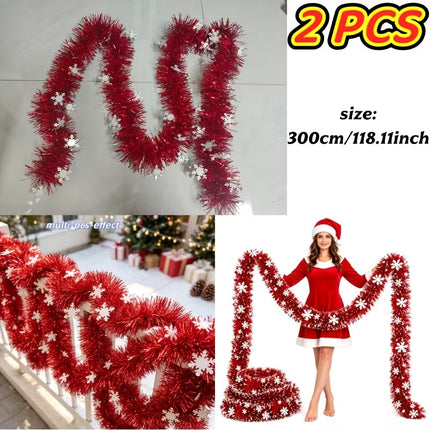 Six meters of red snowflake fringe trim with metallic foil finish, ideal for Christmas decorations.