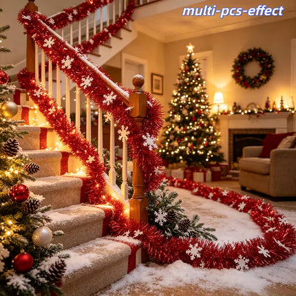 Red snowflake fringe trim for Christmas decor, 6 meters long, metallic foil decoration, 2-piece set from UK Dropships.
