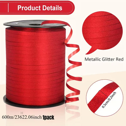 Red curling ribbon for gift wrapping and crafts, 600 yards of 1/5 inch plastic ribbon, ideal for Christmas decorations and gifts.