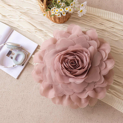 Princess-style 3D gauze flower pillow cover with sheer floral embroidery in pastel bedroom setting