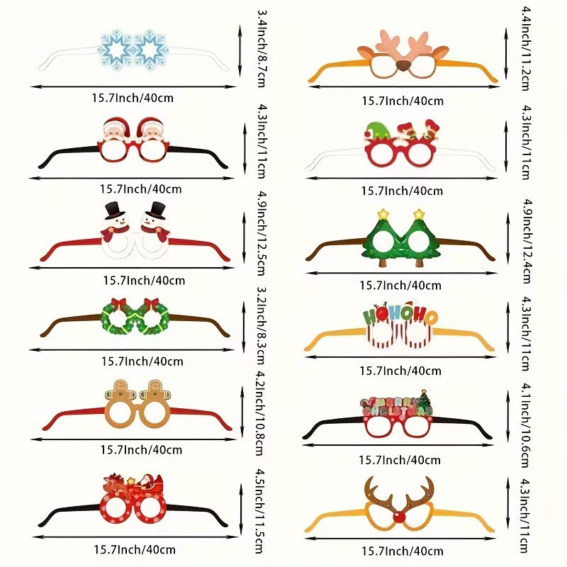 Set of 12 Christmas party glasses props featuring Santa, snowflake, and reindeer designs for festive celebrations.