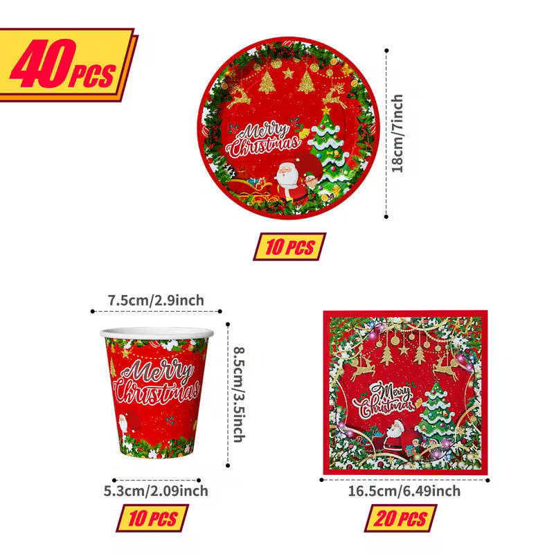 40pcs Christmas Red Santa Claus &amp; Christmas Tree Party Tableware Set