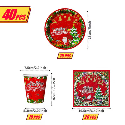 40pcs Christmas Red Santa Claus &amp; Christmas Tree Party Tableware Set