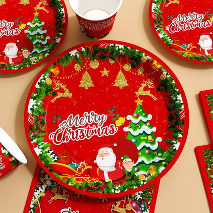 40pcs Christmas Red Santa Claus & Christmas Tree Party Tableware Set