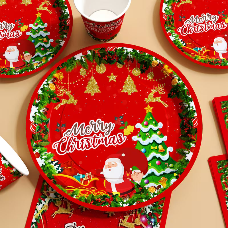 40pcs Christmas Red Santa Claus &amp; Christmas Tree Party Tableware Set