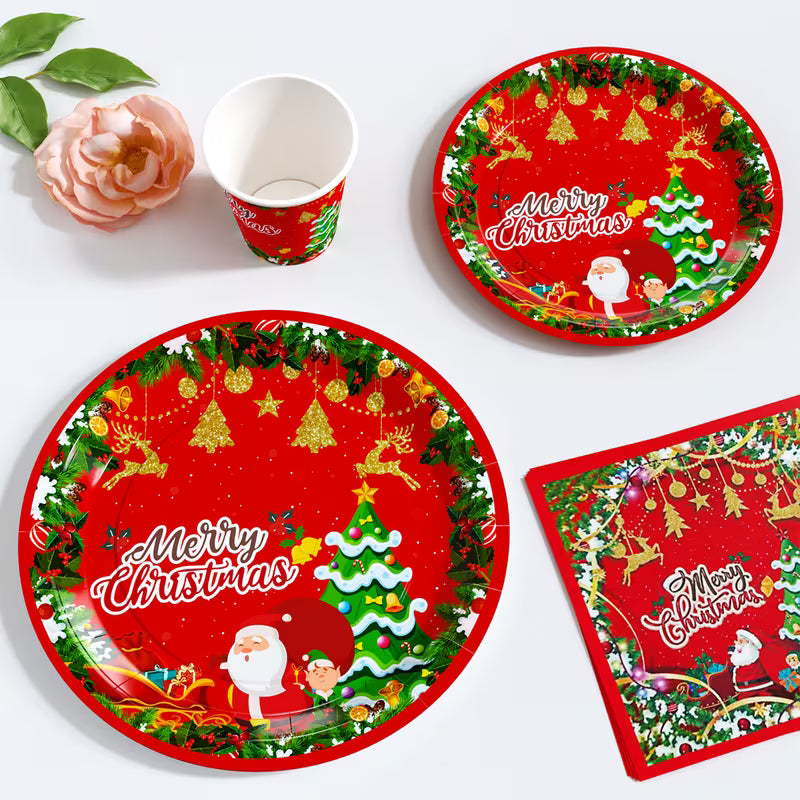 40pcs Christmas Red Santa Claus &amp; Christmas Tree Party Tableware Set