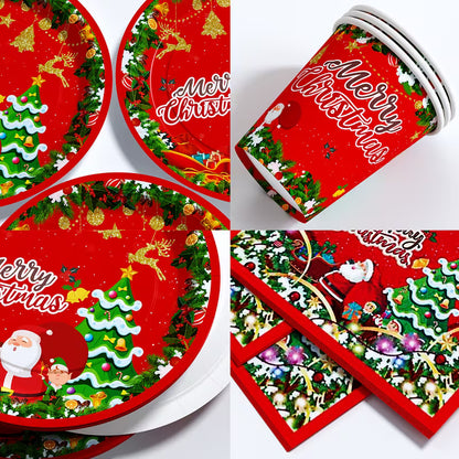 40pcs Christmas Red Santa Claus &amp; Christmas Tree Party Tableware Set