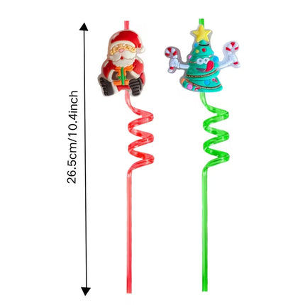 2pcs Reusable Christmas Party Straws – Santa, Elf, Tree & Rudolph Designs
