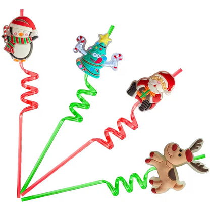 2pcs Reusable Christmas Party Straws – Santa, Elf, Tree &amp; Rudolph Designs