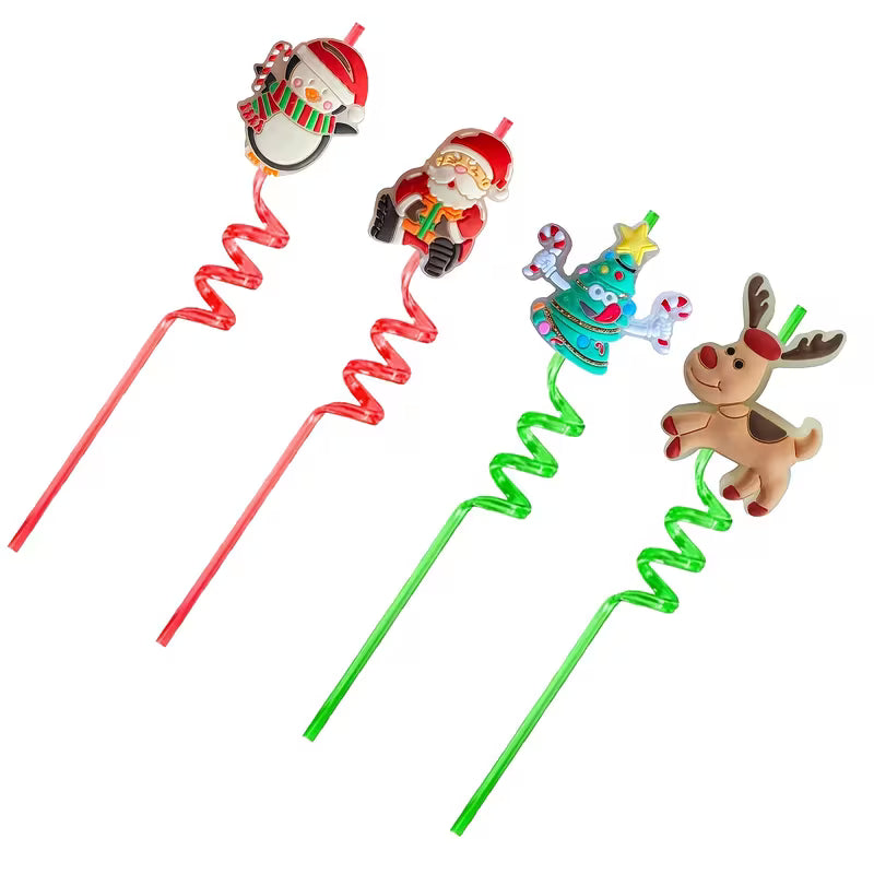 2pcs Reusable Christmas Party Straws – Santa, Elf, Tree &amp; Rudolph Designs