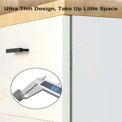 Ultra thin magnetic catch for cabinet doors with adhesive backing and steel construction