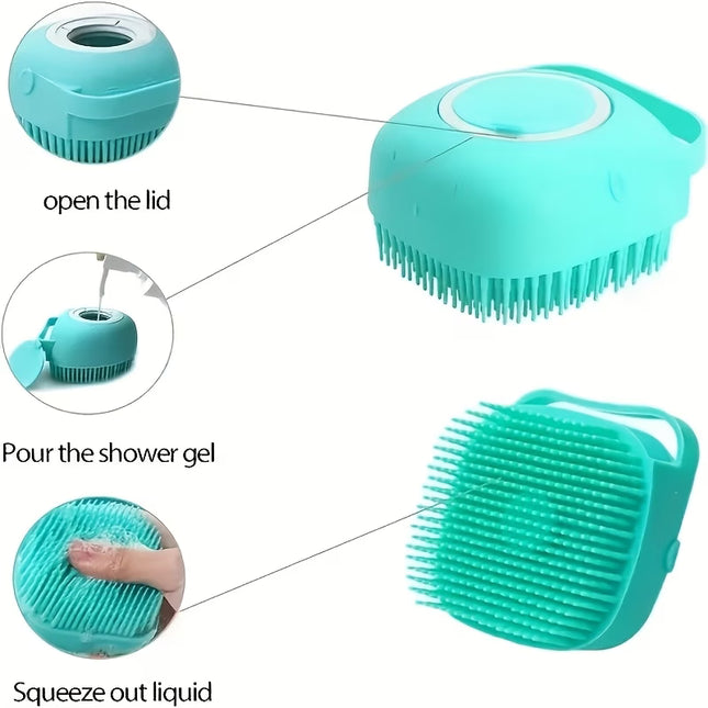 (Pet Bath Brush And Storage Hook) Cat Massage Brushes, Dog And Cat Bath Brushes, Built-In Storage - Gentle Pet Brushes, Built-In Shampoo Dispenser Massage Brushes, Multifunctional Massage Combs And Cleaning Tools