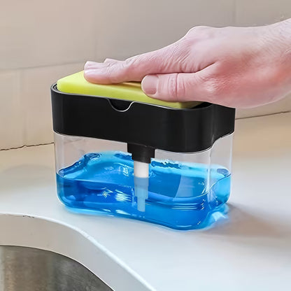 1pc Dish Soap Dispenser and Sponge Holder – Silver-Tone Kitchen Sink Organiser