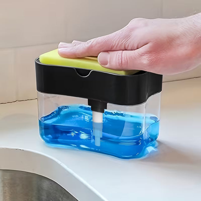 1pc Dish Soap Dispenser and Sponge Holder – Silver-Tone Kitchen Sink Organiser