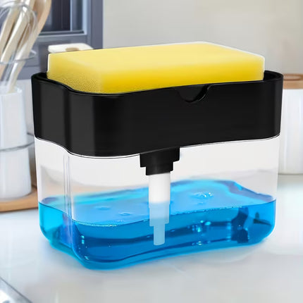 1pc Dish Soap Dispenser and Sponge Holder – Silver-Tone Kitchen Sink Organiser