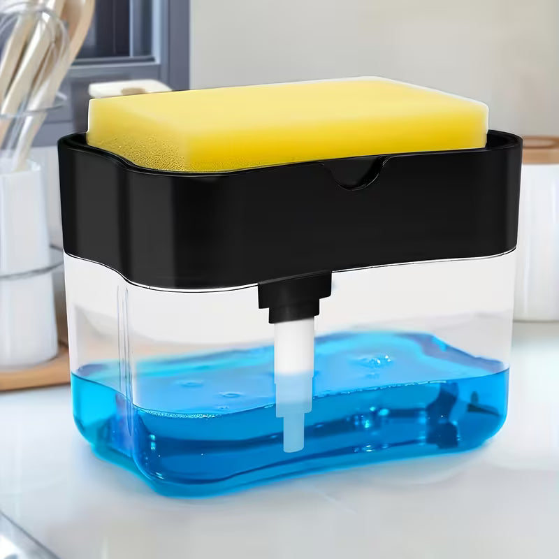 1pc Dish Soap Dispenser and Sponge Holder – Silver-Tone Kitchen Sink Organiser