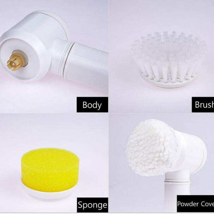 Electric cleaning brush with three interchangeable stiff bristle heads for efficient bathtub and home cleaning tasks