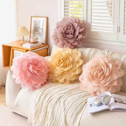 Princess-style 3D gauze flower pillow covers with sheer floral embroidery in pastel colors for bedroom decor