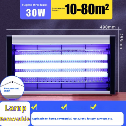 Indoor electric fly and mosquito killer lamp with triple-tube fluorescent technology mounted on wall