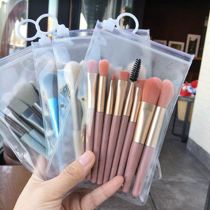 8-piece makeup brush set with colorful handles and storage bag for beginners and professionals