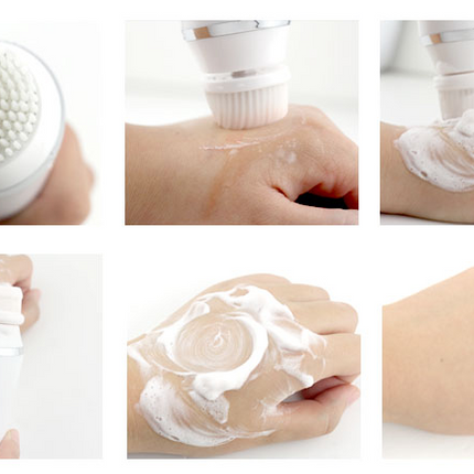 Multifunctional facial cleansing brush with three brush heads and massage head in acrylic and waterproof design