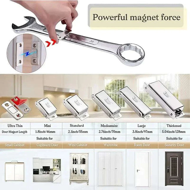 Ultra thin magnetic catch for cabinet doors with adhesive backing for secure and discreet closure