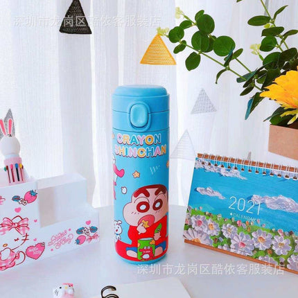 Cute Melody Dreamy stainless steel insulated cup with vibrant cartoon design and push-button lid