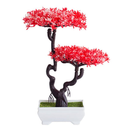Realistic artificial bonsai plant decoration in a small pot for home decor
