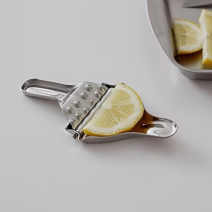 Stainless steel manual citrus juicer with ergonomic handle for easy juice extraction, ideal for home and garden use.