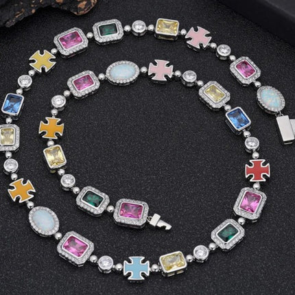 Gold-Plated Hip-Hop Gemstone Necklace