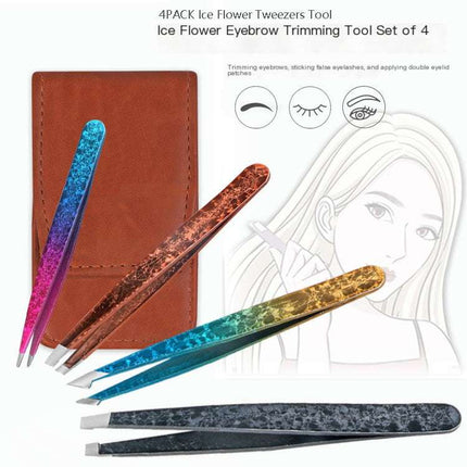 Set of double-sided stainless steel tweezers with PU leather bag for precise eyebrow grooming