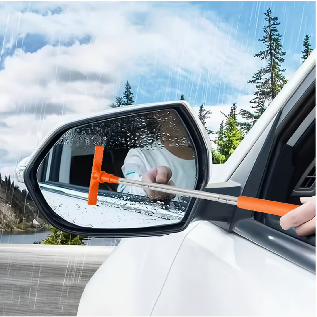 1pc Portable Water Scraper for Rearview Mirror – Sponge Cleaner with Extendable Window Cleaning Brush
