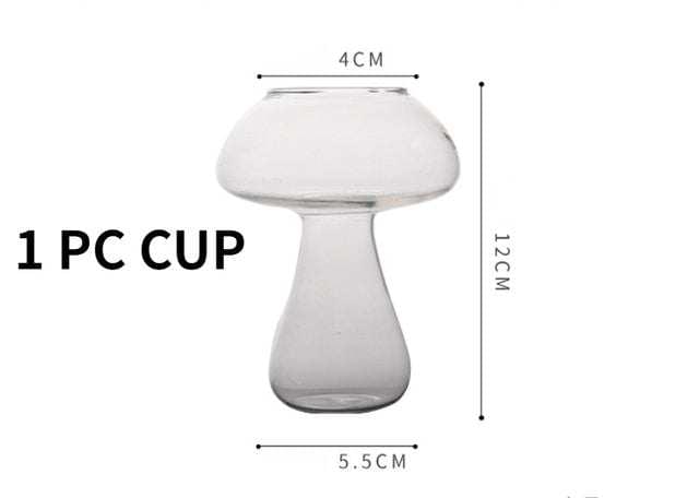 Cute mushroom cocktail glass with built-in straw for drinks, 280ml transparent whimsical glass cup