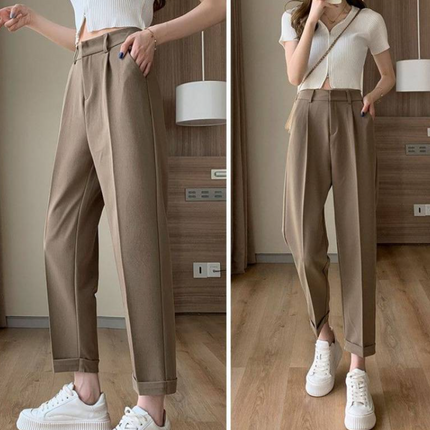 High-Waisted Gray Suit Trousers for Women (Autumn Style)