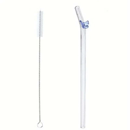 Colorful Butterfly Reusable Glass Straw with Brushes