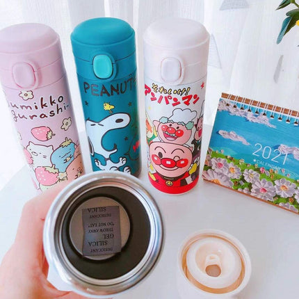 Cute Melody Dreamy stainless steel insulated cup with vibrant cartoon design and push-button lid
