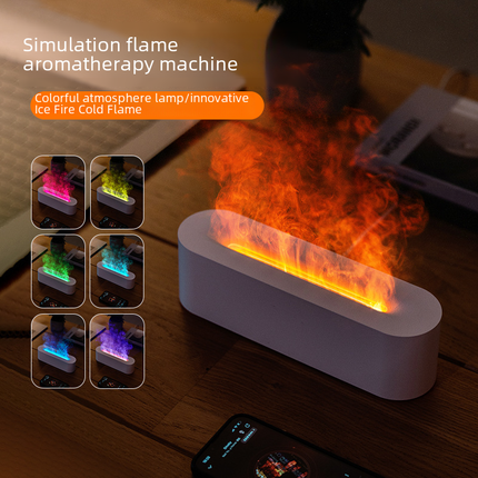 Compact colorful flame aromatherapy humidifier with LED flame effect and essential oil diffuser for home use