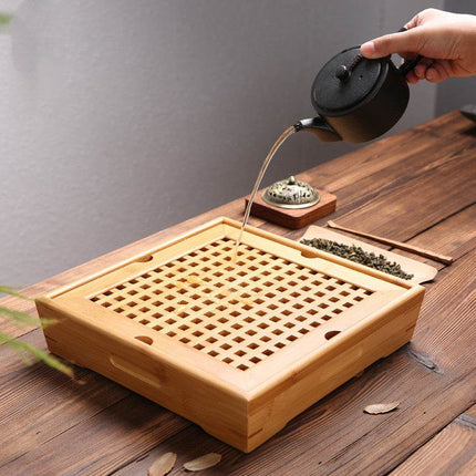 elegant bamboo tea tray set for home and office use with minimalist design