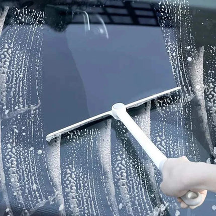 Long-handle shower squeegee with rubber blade for cleaning glass surfaces