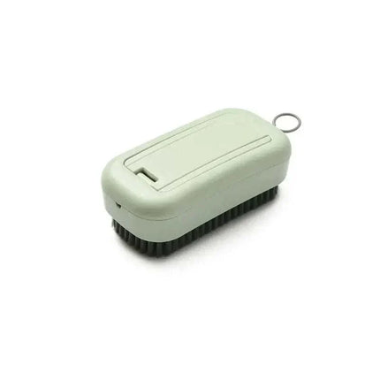 Multifunctional dual-use cleaning brush with soft and firm bristles for versatile surface care in green, blue, yellow, and white colors