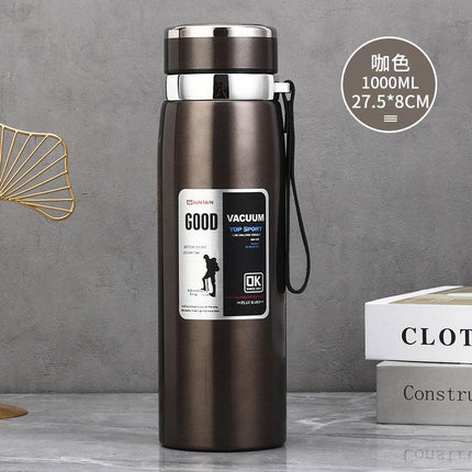 Stainless steel insulated tea cup 1000ml with secure lid for outdoor use