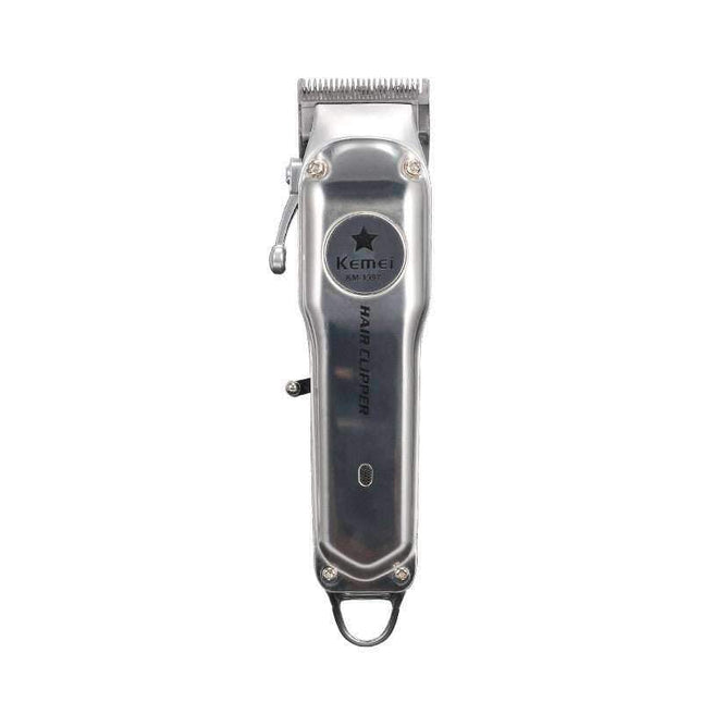 Kemei rechargeable electric hair clipper with stainless steel blades and zinc alloy body for precise grooming