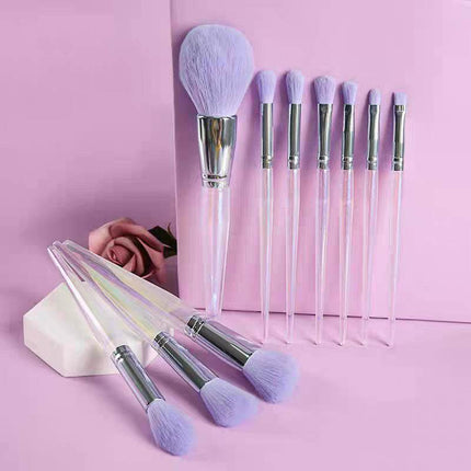 10-piece purple makeup brush set with synthetic fibers and stylish storage bag