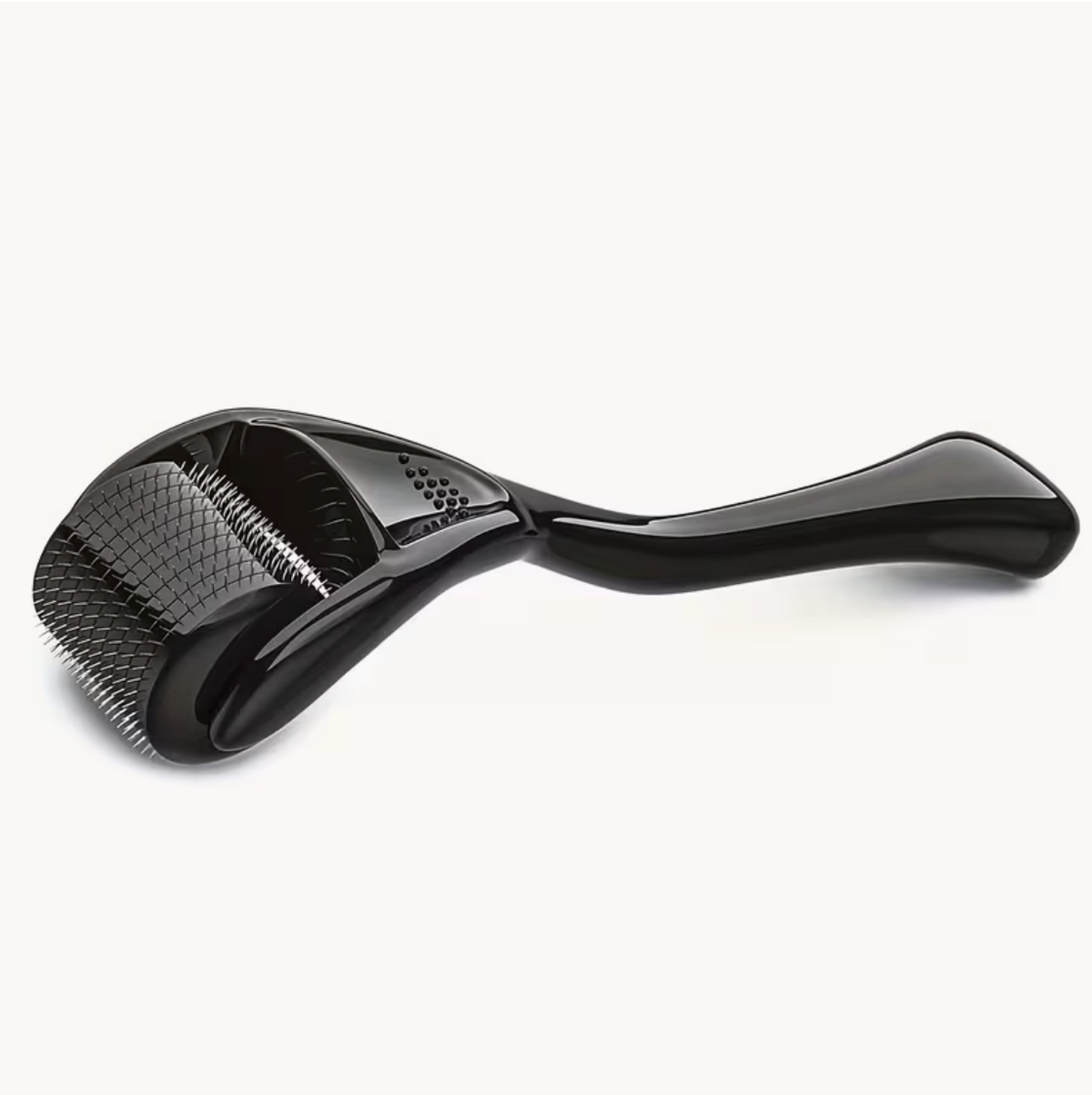 Black Stainless Steel Facial Roller – 0.25mm Precision Light Beige Skin Massager with Ergonomic Handle | Gentle Exfoliating Tool for Men &amp; Women, Daily Skincare Essential