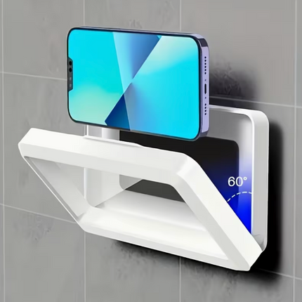 Transparent 360° rotating ABS shower phone holder by UK Dropships, suitable for plastic shower curtains and all-season use.
