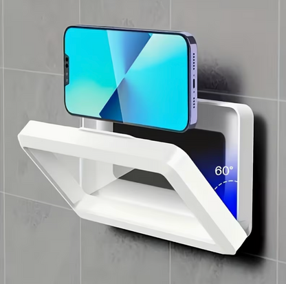 Transparent 360° rotating ABS shower phone holder by UK Dropships, suitable for plastic shower curtains and all-season use.