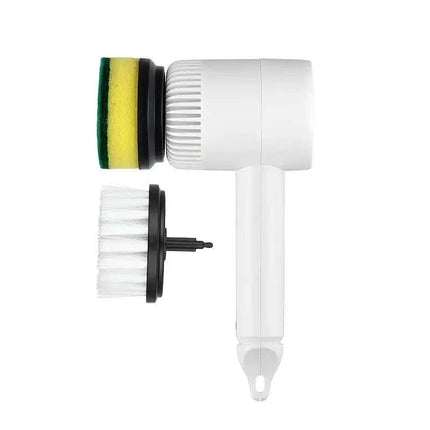 Cordless electric rotating scrubber handheld cleaning device with rechargeable battery and rotating brush heads for bathroom and kitchen surfaces